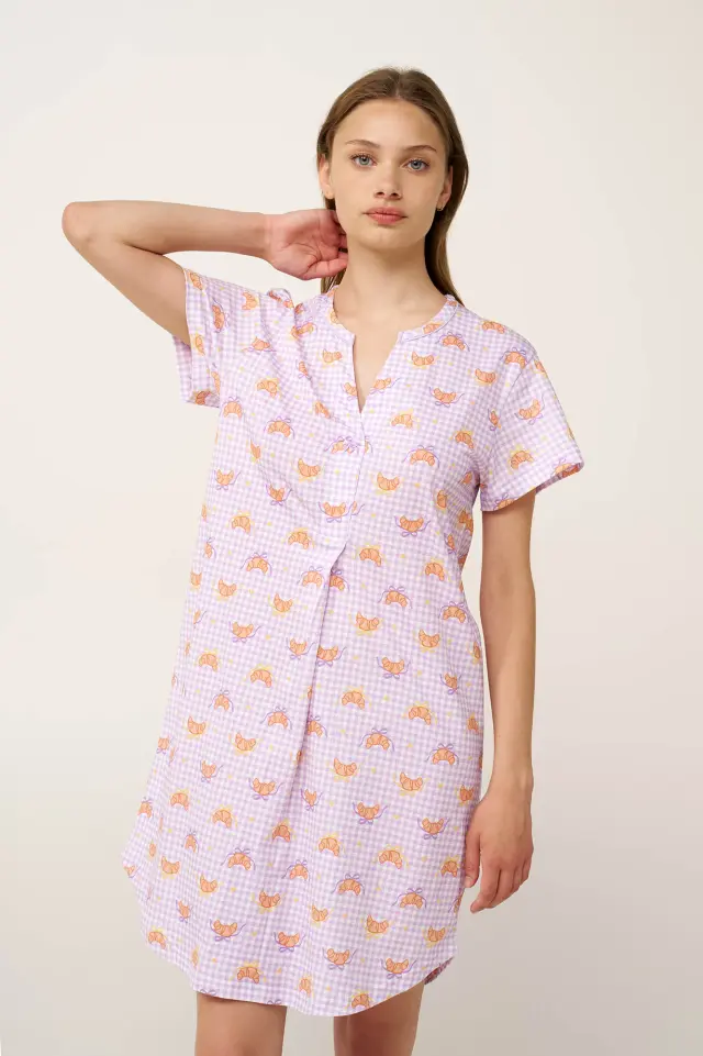 Βαμβακερό Νυχτικό με Πιέτα Vamp 24317 LILLA PASTEL 2