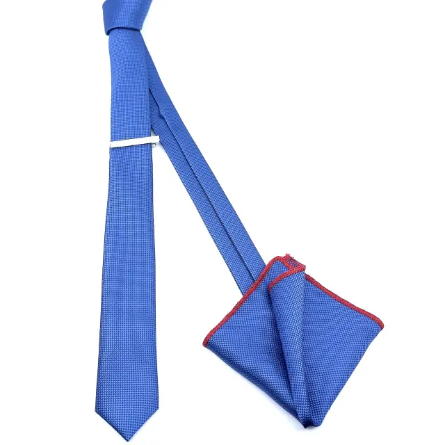 Μπλε Ραφ Oxford Γραβάτα Slim 4,5 cm Σετ με Μαντηλάκι 2