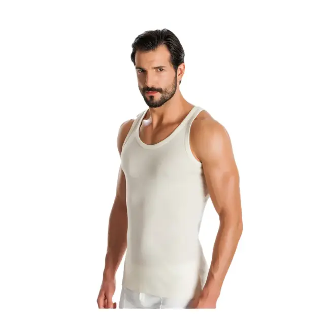 Minerva Ανδρική Φανέλα Μάλλινη Χωρίς Μανίκι Rib Wool Merinos, Χρώμα Εκρού