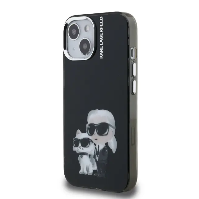 Karl Lagerfeld IML Aquarelle Karl and Choupette Case for iPhone 15 Black 2