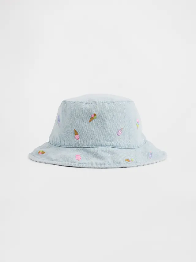 Βρεφικό και Νηπιακό Τζιν Καπέλο Bucket με Κέντημα Blue denim wash - 2-3 YRS