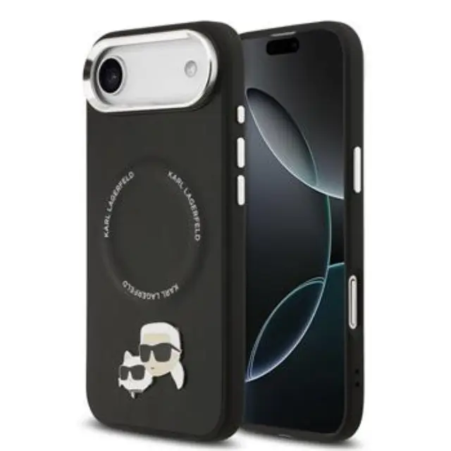 Karl Lagerfeld PU Karl and Choupette Heads Pins MagSafe Case for iPhone Air Black