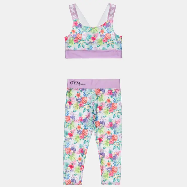 Σετ Gym Tonic crop top με κολάν σε tropical pattern