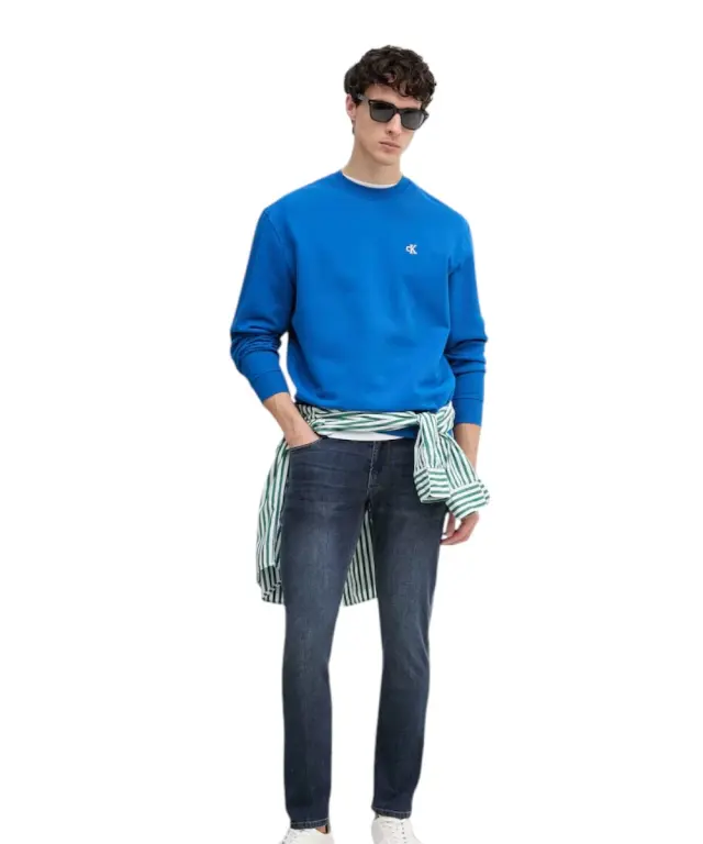 Calvin Klein - Ανδρική Μακρυμάνικη Φούτερ French Terry Woven Label Hoodie LV04RG269G-2ZU Μπλε 2