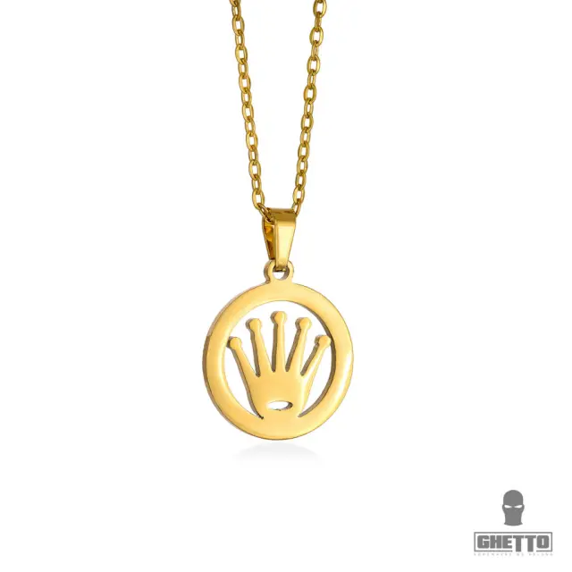 Ghetto Famous Crown Pendant Necklace SS Gold 18k