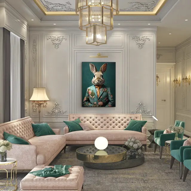 Mr Rabbit 679602 ακρυλικός πίνακας Γκρί Πολύχρωμο Πράσινο Ροζ