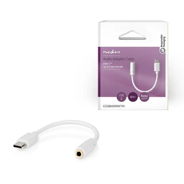 Καλώδιο-αντάπτορας USB High-Speed Type-C αρσ. - 3.5mm θηλ., 0.10m, σε λευκό χρώμα.