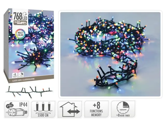 768 Φωτάκια LED - 5.6 Μέτρα + 3 Μέτρα σύνδεσης, Κανονική Διάταξη, με χειριστήριο, 8 προγράμματα, Μαύρο καλώδιο PVC - Πολύχρωμο AX8550230