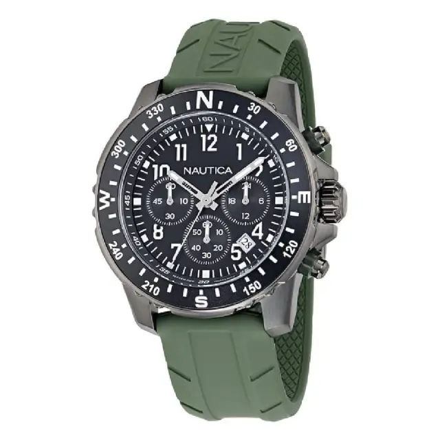 Nautica Riding Sail Chronograph Men's Watch Green Military Silicone Strap NAPRSS604