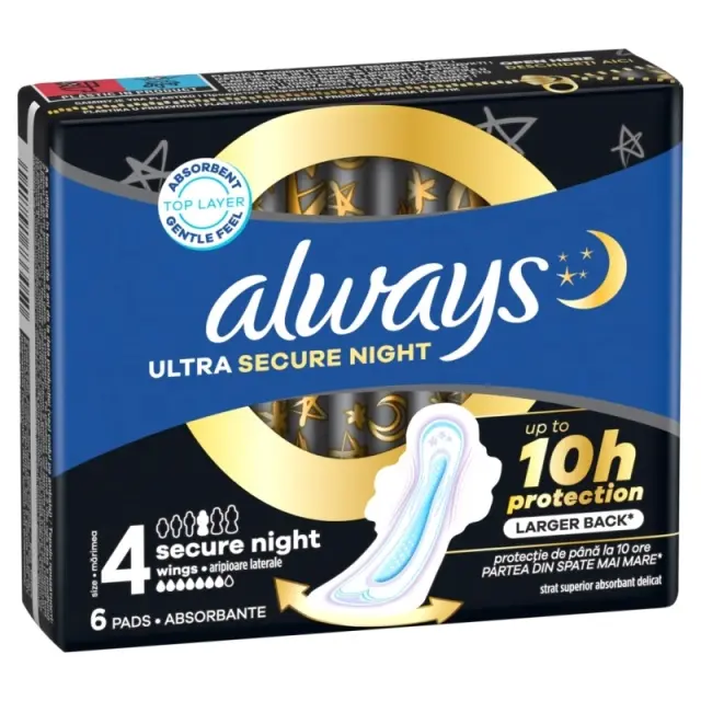 Always Ultra Σερβιέτες Secure Night (Μέγεθος 4) 6 Σερβιέτες