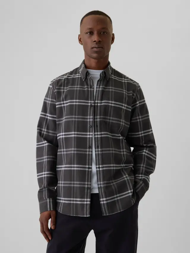 Γκρι Oxford Πουκάμισο σε Standard Fit Grey plaid