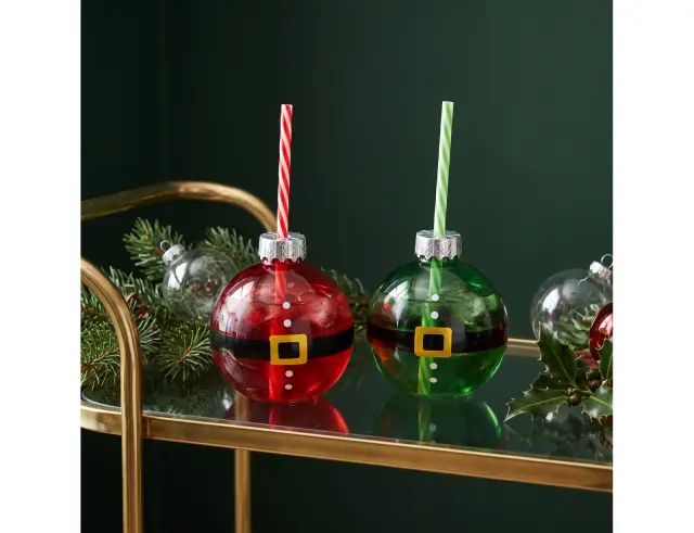 Ποτήρι Χριστουγεννιάτικη Μπάλα Fééric Lights & Christmas με καλαμάκι και διαστάσεις 9.5x4.5x19.5cm - Σε 2 επιλογές χρώματος 208439