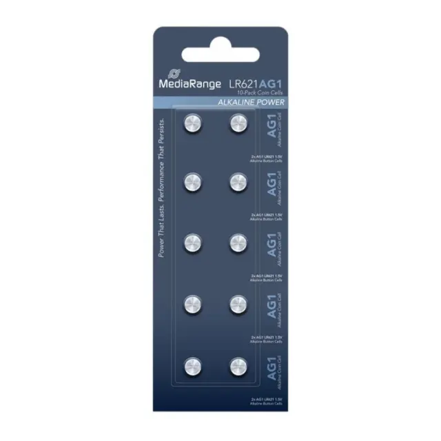 MediaRange Premium Alkaline Coin Cells AG1|LR621|1.5V Pack 10 (MRBAT110)