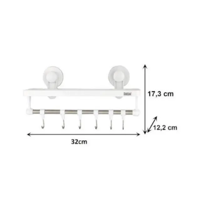 Bathlux 30136 Άγκιστρο Μπάνιου 6 Θέσεων με Βεντούζα Λευκό 3