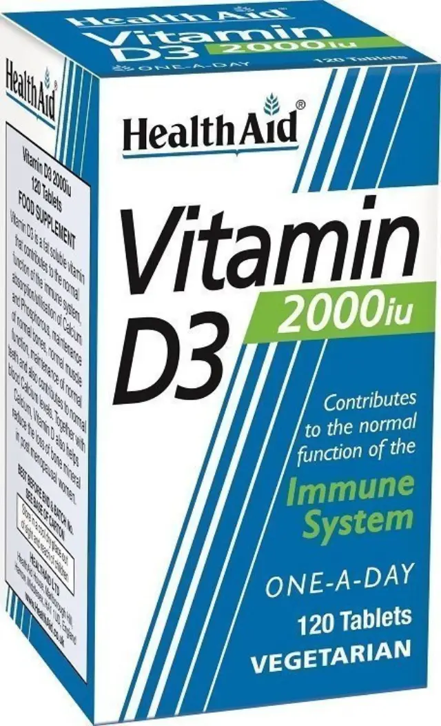 Health Aid | Vitamin D3 2000iu | Συμπλήρωμα Διατροφής με Βιταμίνη D3 για τη Φυσιολογική Λειτουργία του Ανοσοποιητικού | 120tabs