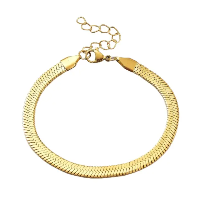 Αλυσίδα Βραχιόλι Herringbone 18cm Έτοιμο Με Κούμπωμα Καβουράκι - Ανοξείδωτο Ατσάλι 304 Golden - 1τεμ