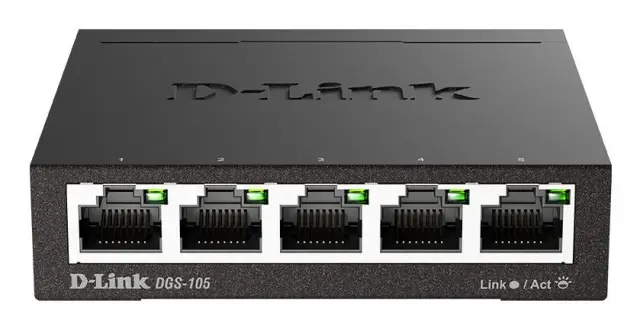 D-Link - DGS-105 - 5-Port 10/100/1000 Gigabit Metal Housing Desktop Switch Black - Computers