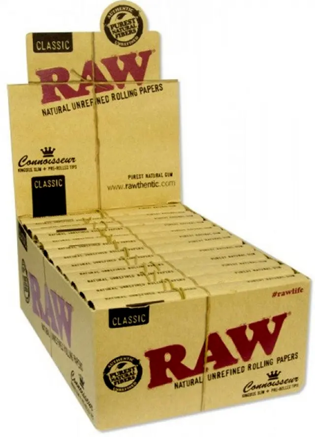 RAW Χαρτάκια Classic - Ακατέργαστο - King Size Slim με Προτυλιγμένη Τζιβάνα 24τεμ