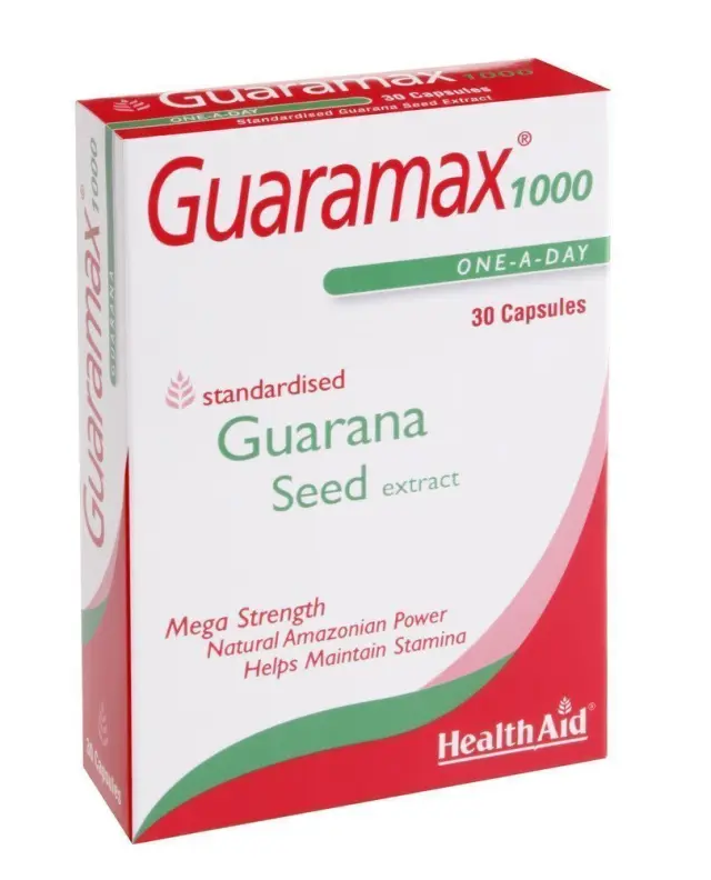 HEALTH AID Guaramax 1000mg Συμπλήρωμα Διατροφής με Γκουαρανά, 30 caps