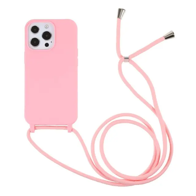 Θήκη Σιλικόνης Με Κορδόνι Για Το Λαιμό Soft Silicone Για iPhone 13 Pro - Ανοιχτό Ροζ OEM