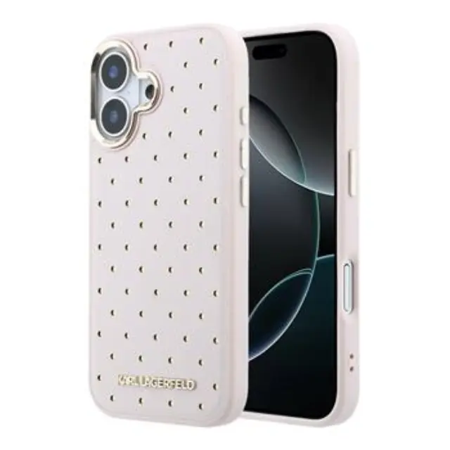 Karl Lagerfeld PU Perforated Gold Dots MagSafe Case for iPhone 17 Pink