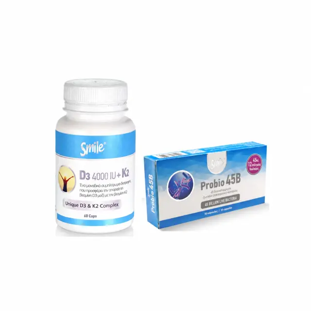 Am Health Promo Smile Συμπλήρωμα Διατροφής D3 4000iu + K2 60 Κάψουλες & Probio 45b Προβιοτικά 10 Κάψουλες