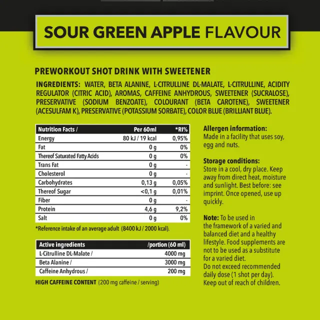 Nanosupps Hype Beast Pre-workout Shot Sour Green Apple, 60 ml 2