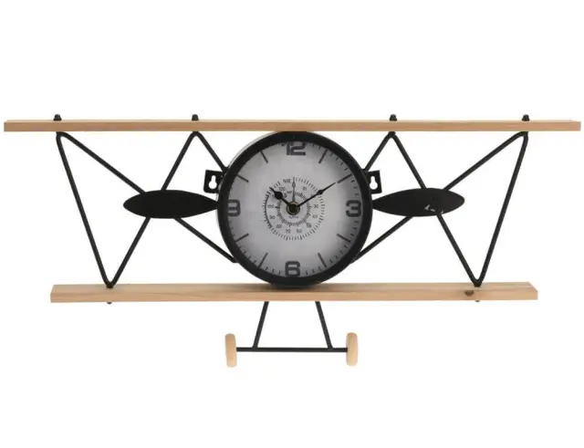 Επιτραπέζιο ρολόι αεροπλάνο HZ2004340 Mεταλλικό/Ξύλινο, 55x4x25cm HZ2004340