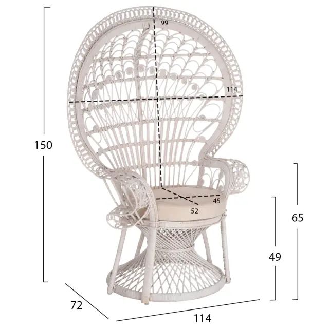 Πολυθρόνα Royal Peacock Rattan σε λευκό-μαξιλάρι λευκό 114x72x150 εκ. 2
