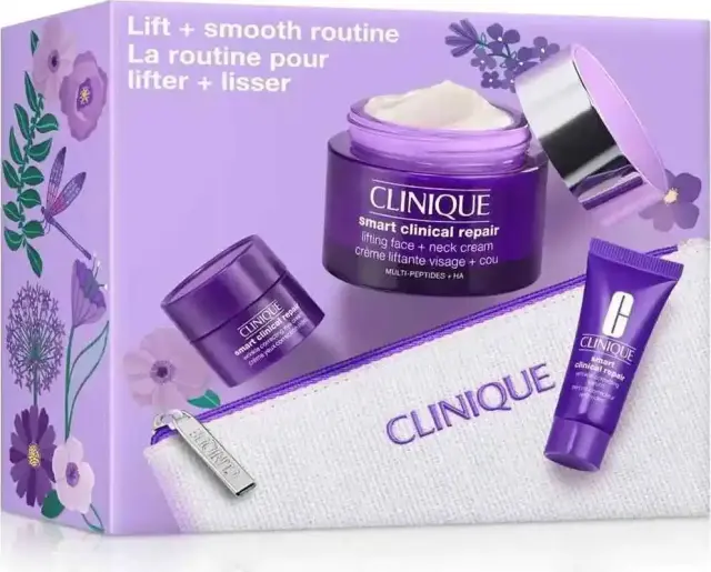 Clinique Lift+Smooth Routine Skincare Σετ Περιποίησης Προσώπου: Clinique Smart Clinical Repair™ Lifting Face + Neck Cream 50 ml + Clinique Smart Clinical Repair™ Wrinkle Correcting Serum 10 ml + Clinique Smart Clinical Repair™ Wrinkle Correcting Eye Cream 5 ml + Νεσεσέρ