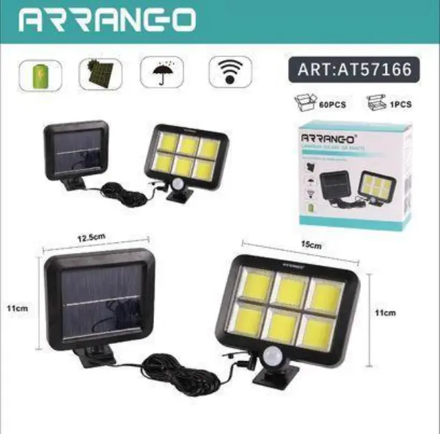 Arrango Στεγανό Ηλιακό Φωτιστικό 30W με Ανιχνευτή Κίνησης και Αισθητήρα Φωτός Μαύρο AT57166 2