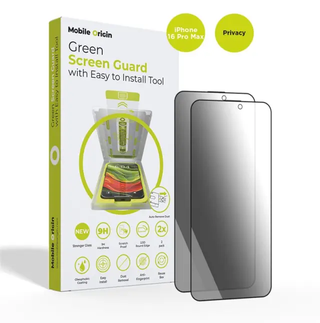 Mobile Origin Screen Guard Privacy with easy applicator, 2 pack - iPhone 16 Pro Max