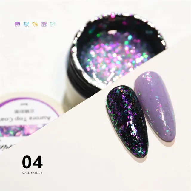 Top coat aurora glitter no wipe 6ml OEM 004
