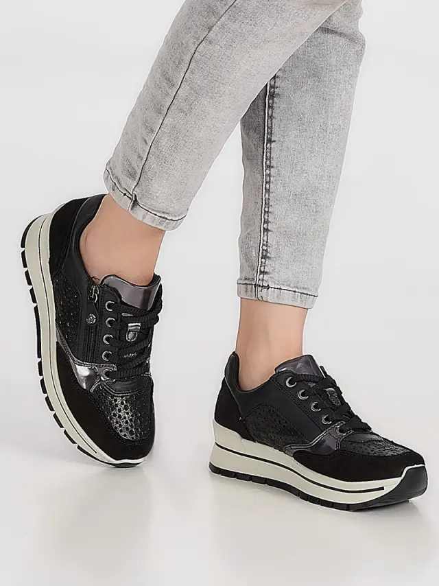 Imac Sneakers Γυναικείο δέρμα/δέρμα Nubuck Μαύρο IMA/557050 NERO/PERLATA 2