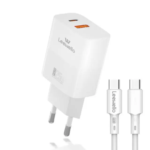 Leewello 25W PD + QC3.0 Φορτιστής Τοίχου USB-C + USB-A με Καλώδιο Type-C to Type-C – Fast Charger EU Plug