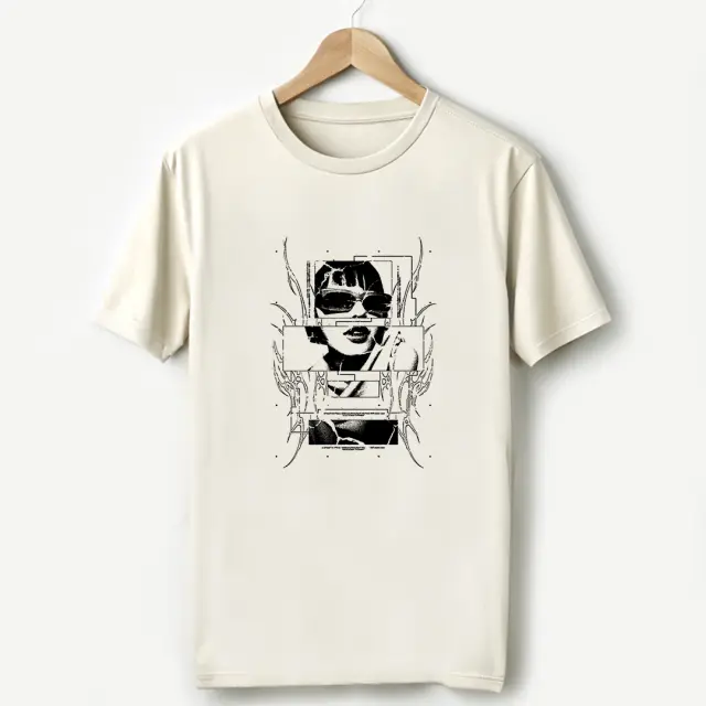 T-shirt Noshame® Off-White με τύπωμα Girl with Glasses - 122509 - XXL 2
