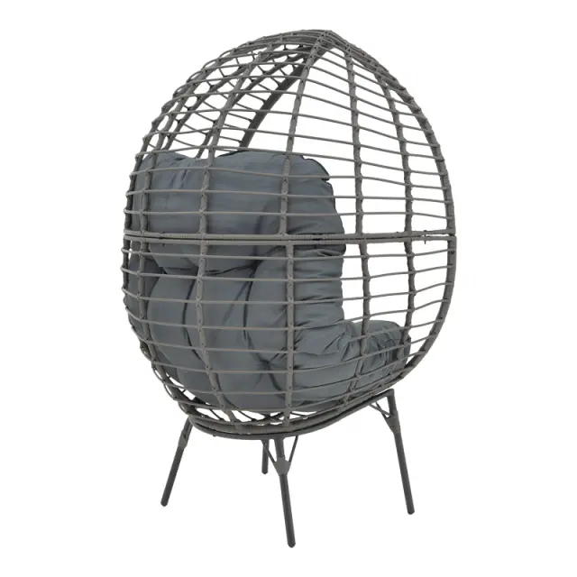 Πολυθρόνα Nestie pakoworld wicker rattan γκρι-μεταλλικό γκρι πόδι-γκρι μαξιλάρι 102x80x155εκ 2