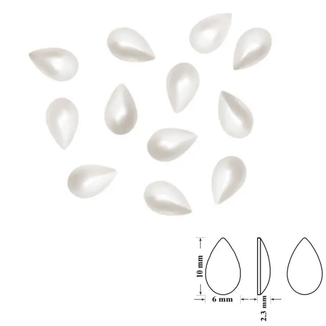 Swarovski 2308/4 Cabochon Drop GlueFix 10x6mm White - 12τεμ