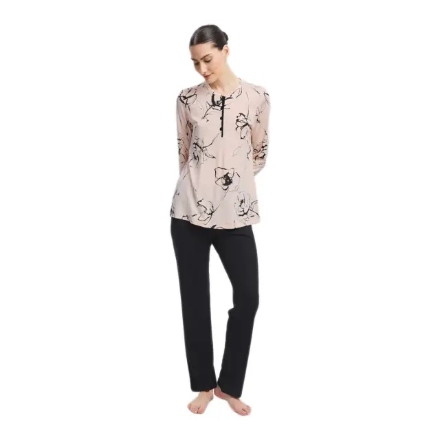 Minerva Γυναικεία Πυτζάμα με Πατιλέτα Floral, Χρώμα Σομόν Φλοράλ