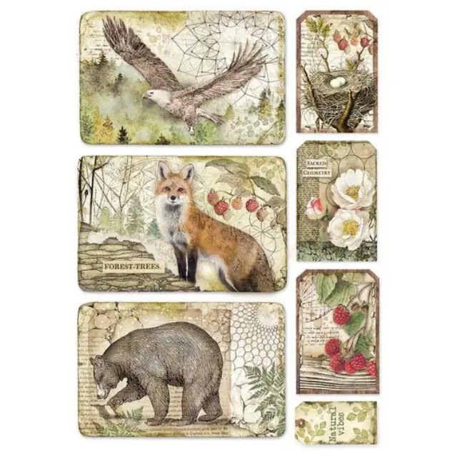 Ριζόχαρτο Stamperia 21x29cm A4, Forest framed eagle, bear, fox