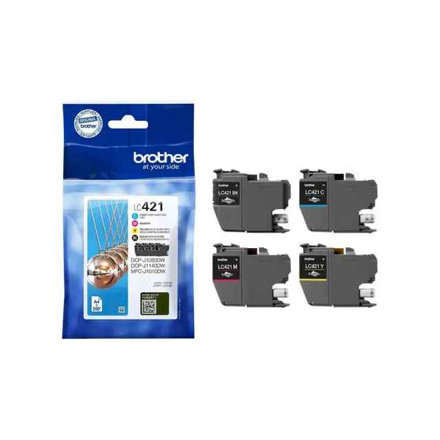 Brother LC421 Γνήσιο Πακέτο 4 Μελανιών Εκτυπωτή InkJet Κίτρινο / Κυανό / Ματζέντα / Μαύρο (LC-421VAL)