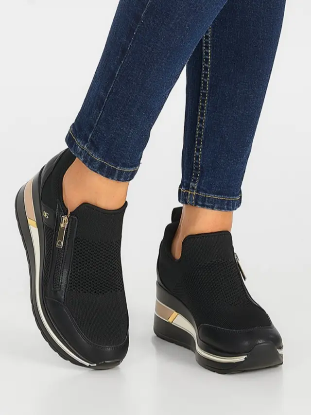 Donna Serena Sneakers Γυναικείο δέρμα/ύφασμα Μαύρο DSE/5719 NERO/PLATINO 2