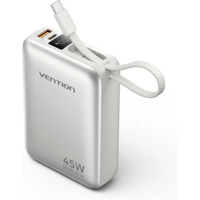 VENTION 20000mAh Mini Power Bank (USB-C + USB-C/USB-A) with Built-in USB-C Cable 45W Beige Universal Type (FHGN0-TY) (VENFHGN0-TY)