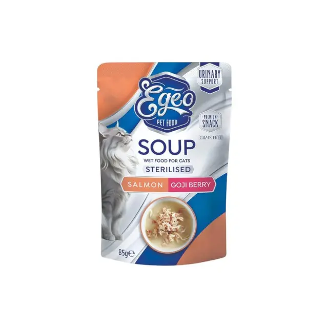 Egeo Cat Sterilised Σούπα Με Σολομό & Γκότζι Μπέρι 85ml Μονόχρωμο