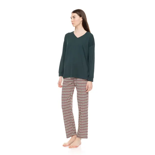 Γυναικεία πυτζάμα V Forest Green Geo W1563 Τύπος Pink Label - XXXL 2