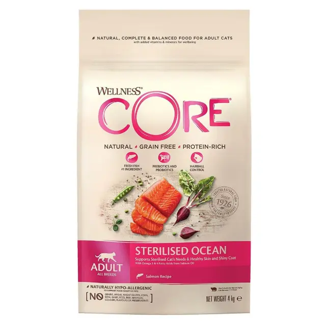 Wellness Core Sterilised Ocean Ξηρά Τροφή Γάτας με Σολομό Χωρίς Σιτηρά 4kg
