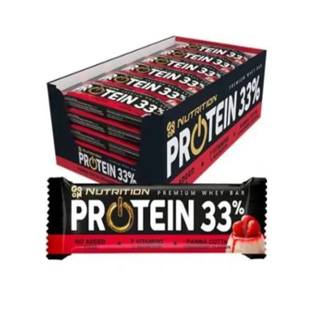Whey Μπάρα Πρωτεΐνης 33% Πανακότα & Φράουλα • Go On • Mega Combo 25 τμχ