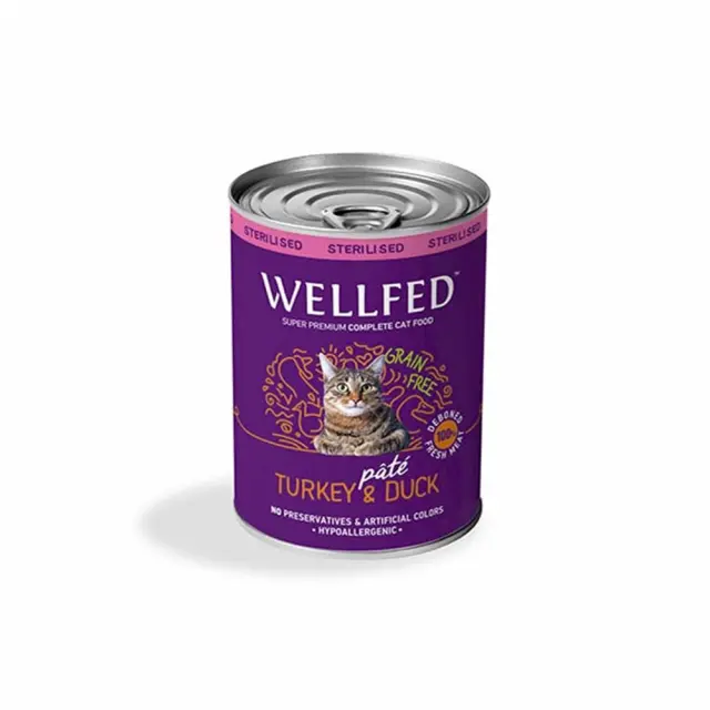 Wellfed Cat Adult Sterilised Πατέ Με Γαλοπούλα & Πάπια 400gr 11x7.5x7.5cm Μονόχρωμο