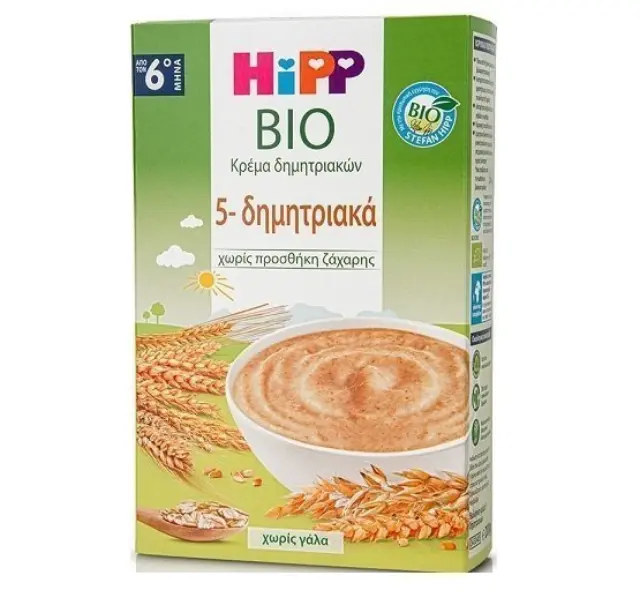 Hipp Bio 6m+ Βρεφική Kρέμα 5 Δημητριακών χωρίς Γάλα από τον 6ο Μήνα, 200gr