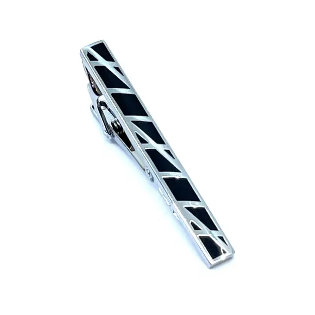 Ασημί Μαύρο Κλιπ Γραβάτας 5,5 cm με Σμάλτο – LGTC/5.5-33